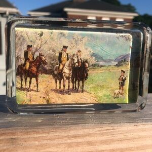 vintage large Glass Paperweight The Washingtons At NewBurgh NY. Spring 1783